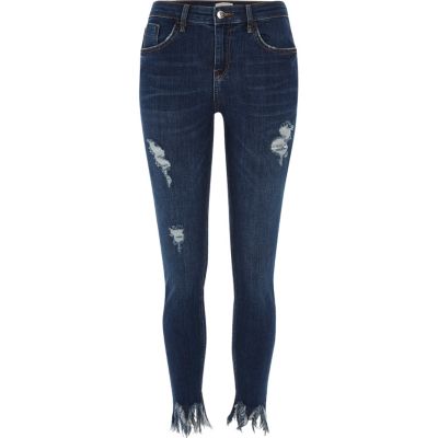 Dark wash frayed Amelie super skinny jeans